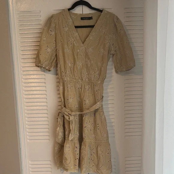 Ralph Lauren Tan Embroidered Midi Dress - Picture 3 of 12